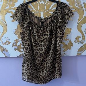White House Black Market Size XL‎ Capelet Leopard Metallic Striped Blouse